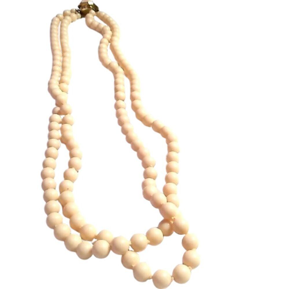 Vintage Plastic-Resin Knotted Beaded Light Salmon Color Necklace